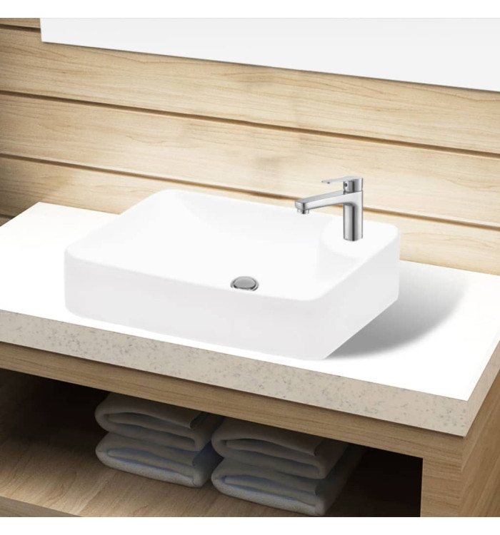 Lavabo à trou pour robinet céramique Blanc pour salle de bain | Mobilier & Déco