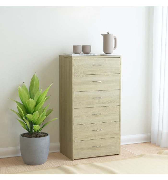 Buffet avec 6 tiroirs Chêne sonoma 50x34x96cm Bois d'ingénierie | Mobilier & Déco