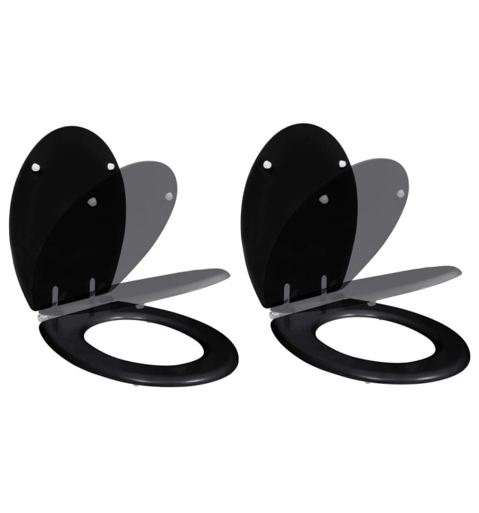 Sièges de toilette avec couvercles 2 pcs MDF Noir | Mobilier & Déco