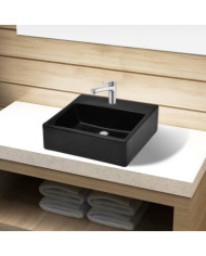 Vasque rectangulaire à trou Noir en céramique pour salle de bain | Mobilier & Déco