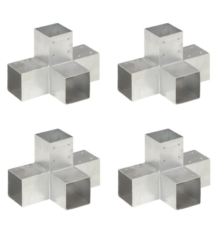Connecteurs de poteau 4 pcs Forme en X Métal galvanisé 91x91 mm | Mobilier & Déco