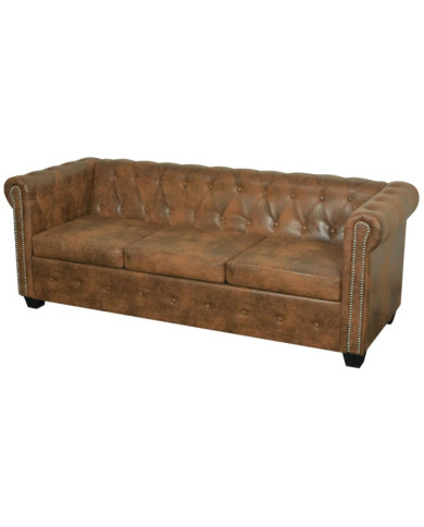 Canapé Chesterfield 3 places cuir artificiel marron | Mobilier & Déco