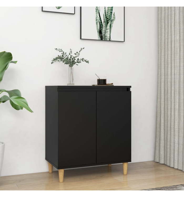 Buffet avec pieds en bois massif noir bois d'ingénierie | Mobilier & Déco