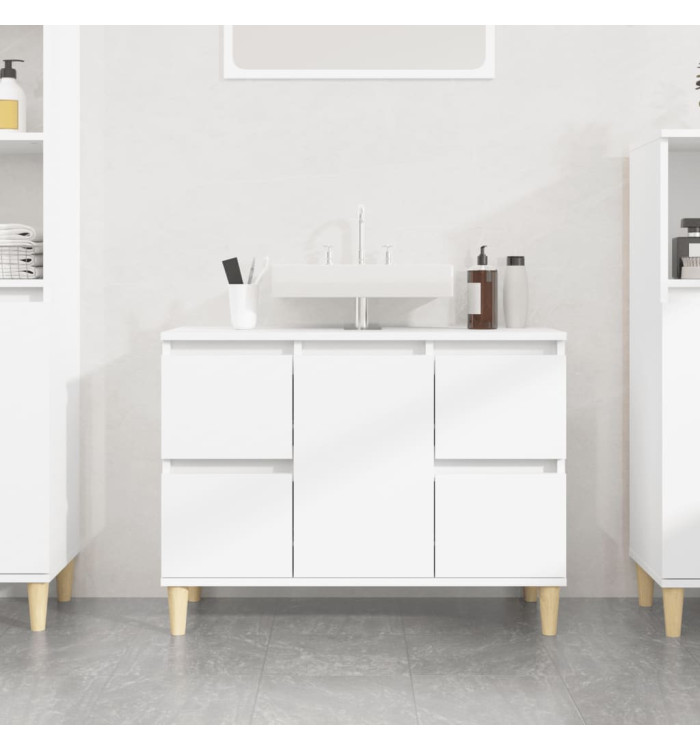 Meuble d'évier blanc brillant 80x33x60 cm bois d'ingénierie | Mobilier & Déco