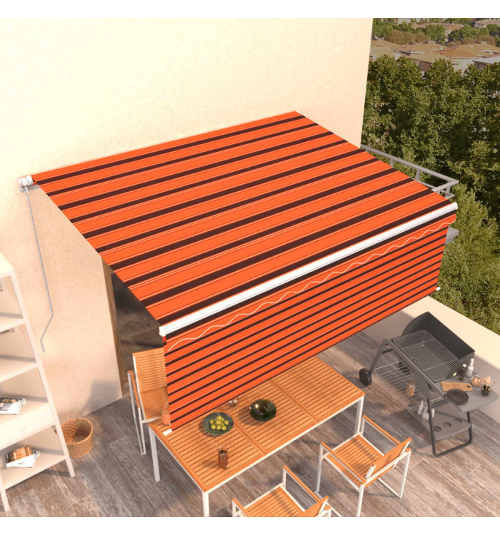 Auvent manuel rétractable avec store 4x3 m Orange et marron | Mobilier & Déco