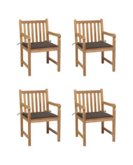 Chaises de jardin lot de 4 et coussins taupe bois teck solide | Mobilier & Déco