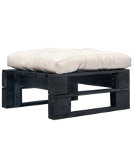Repose-pied palette de jardin et coussin sable Bois noir | Mobilier & Déco