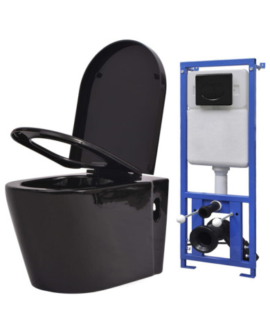 Toilette suspendue au mur avec réservoir caché Céramique Noir | Mobilier & Déco