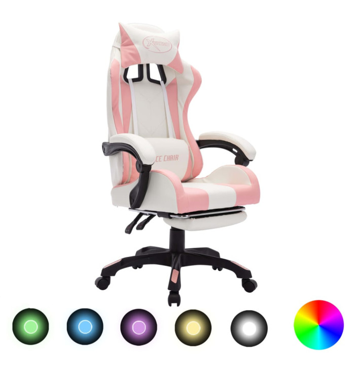 Fauteuil de jeux vidéo avec LED RVB Rose et blanc Similicuir | Mobilier & Déco