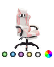 Fauteuil de jeux vidéo avec LED RVB Rose et blanc Similicuir | Mobilier & Déco