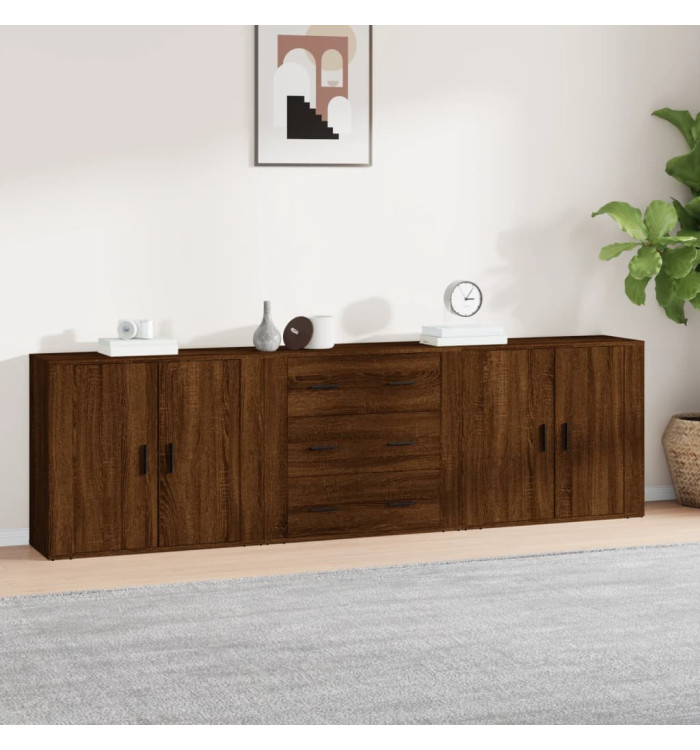 Buffets 3 pcs Chêne marron Bois d'ingénierie | Mobilier & Déco