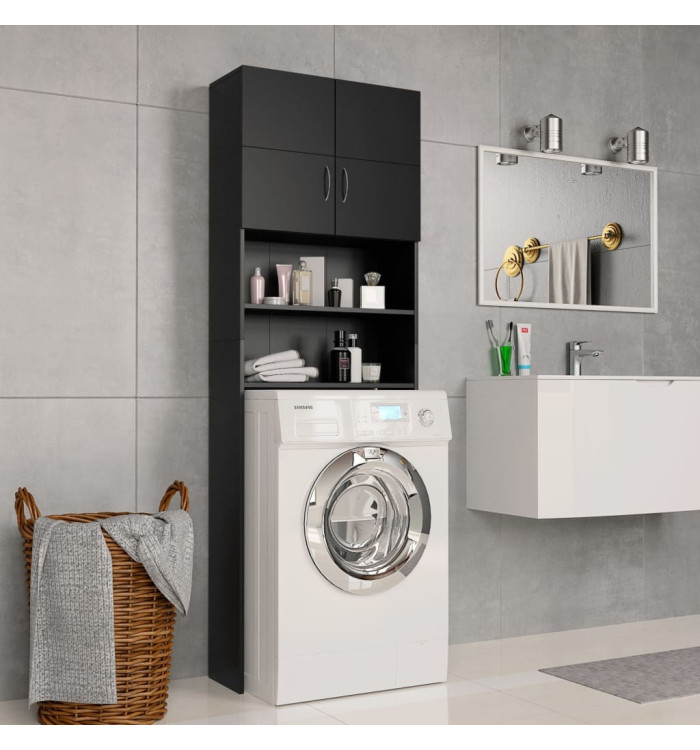 Meuble de machine à laver Noir 64x25,5x190 cm Bois d'ingénierie | Mobilier & Déco