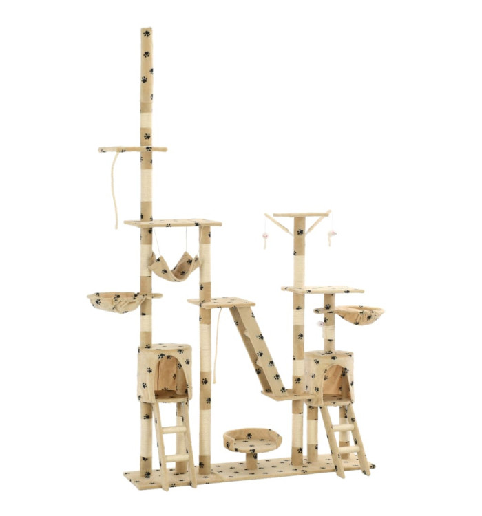 Arbre à chat et griffoirs 230-250 cm Empreintes de pattes Beige | Mobilier & Déco
