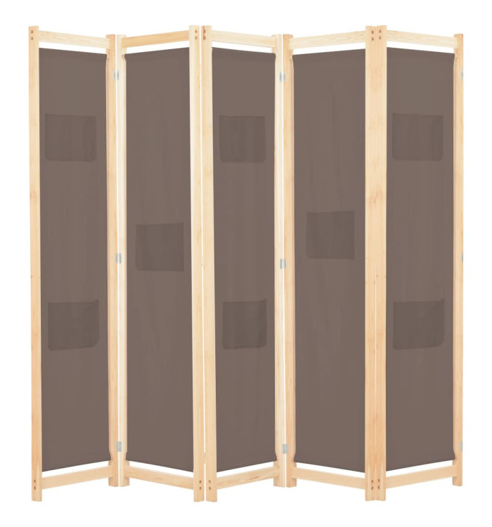 Cloison de séparation 5 panneaux Marron 200 x 170 x 4 cm Tissu | Mobilier & Déco