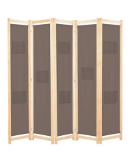 Cloison de séparation 5 panneaux Marron 200 x 170 x 4 cm Tissu | Mobilier & Déco