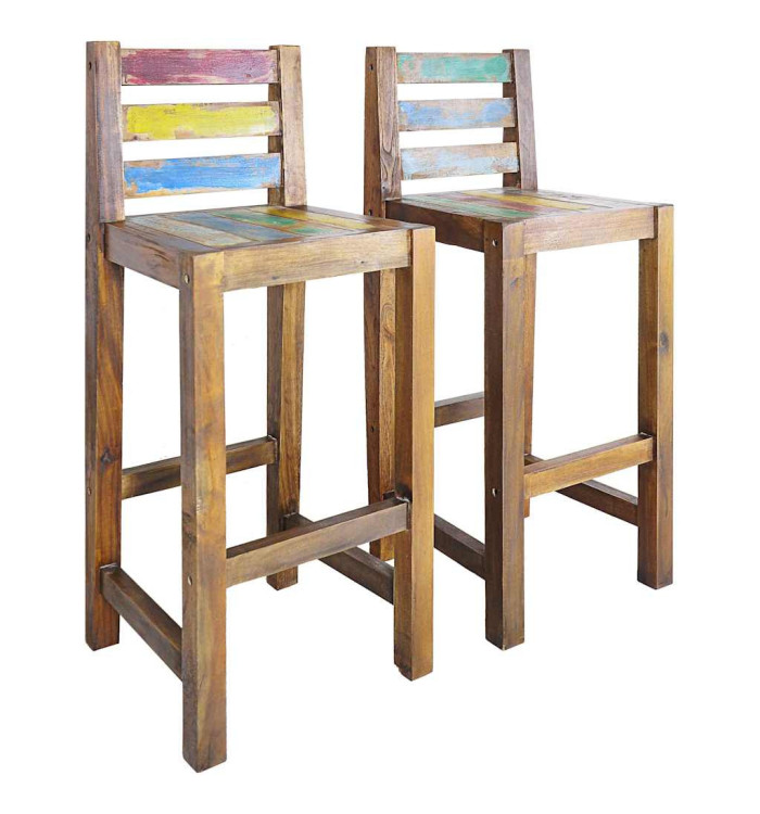 Tabourets de bar lot de 2 bois massif de récupération | Mobilier & Déco