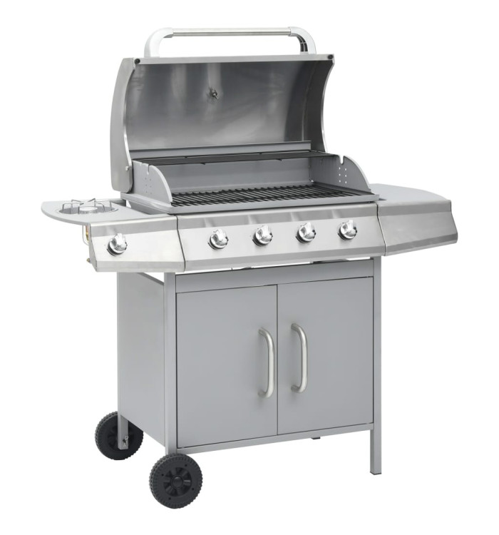 Barbecue à gaz 4+1 zones de cuisson Argenté Inox | Mobilier & Déco
