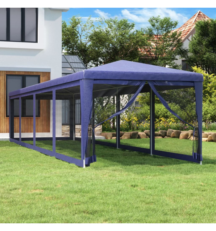 Tente de fête et 10 parois latérales en maille Bleu 3x12 m PEHD | Mobilier & Déco