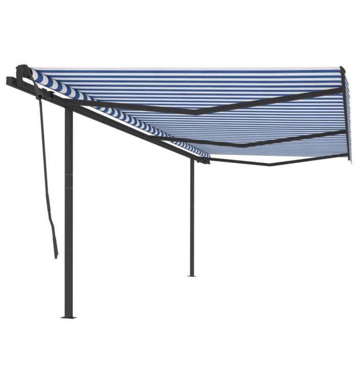 Auvent automatique rétractable et poteaux 6x3,5 m Bleu et blanc | Mobilier & Déco