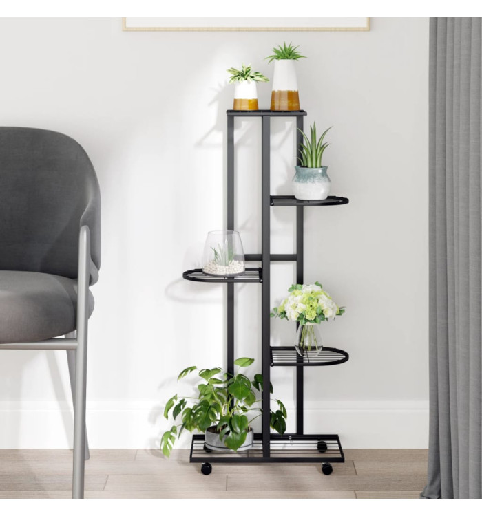 Jardinière à 5 niveaux avec roues 44x23x100 cm Noir Fer | Mobilier & Déco