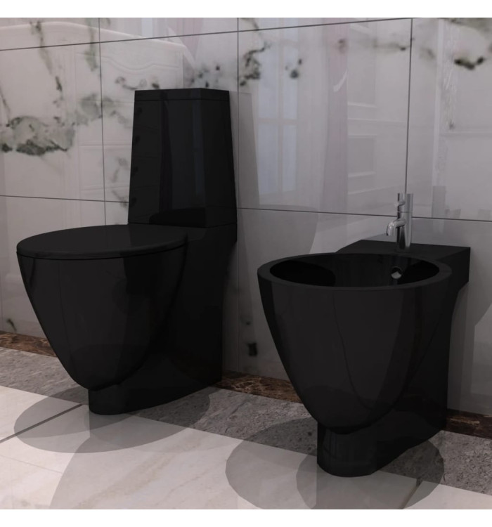 Ensemble de toilette et bidet Céramique Noir | Mobilier & Déco