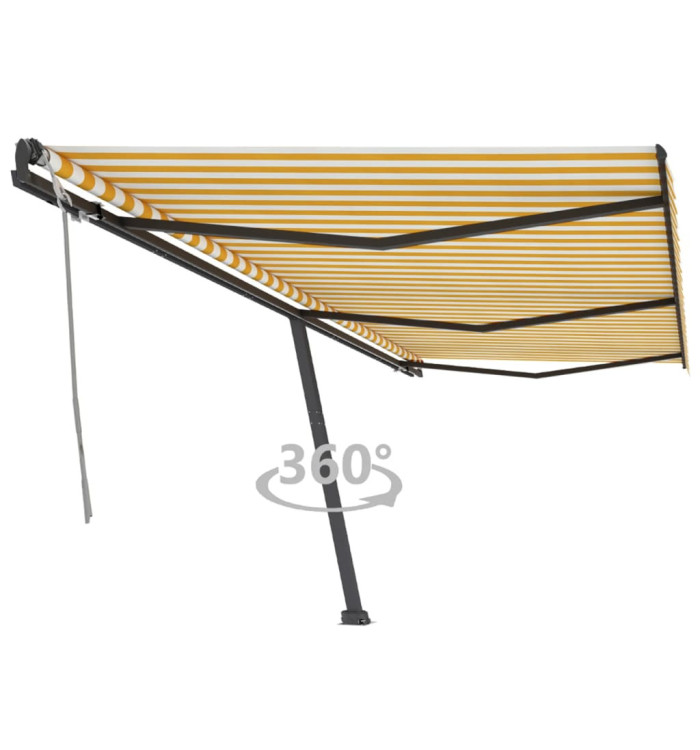 Auvent manuel rétractable sur pied 600x350 cm Jaune/Blanc | Mobilier & Déco