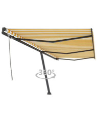 Auvent manuel rétractable sur pied 600x350 cm Jaune/Blanc | Mobilier & Déco