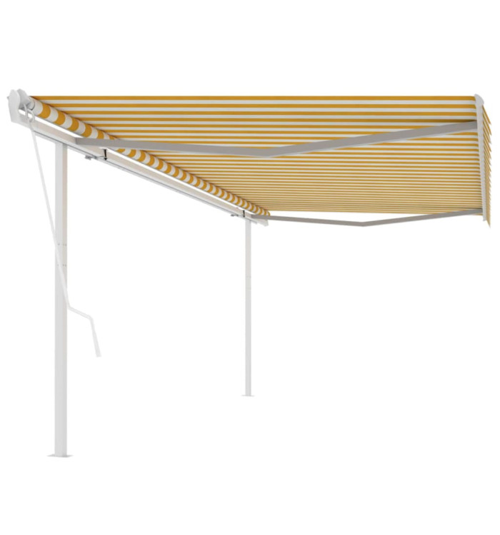 Auvent rétractable automatique avec poteaux 5x3m Jaune et blanc | Mobilier & Déco