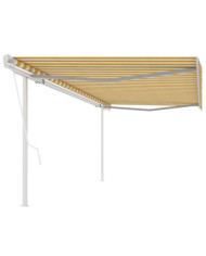 Auvent rétractable automatique avec poteaux 5x3m Jaune et blanc | Mobilier & Déco