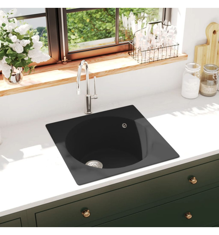 Évier de cuisine avec trou de trop-plein Noir Granit | Mobilier & Déco