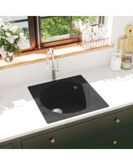 Évier de cuisine avec trou de trop-plein Noir Granit | Mobilier & Déco