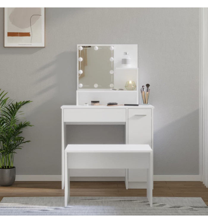 Ensemble de coiffeuse avec LED Blanc Bois d'ingénierie | Mobilier & Déco