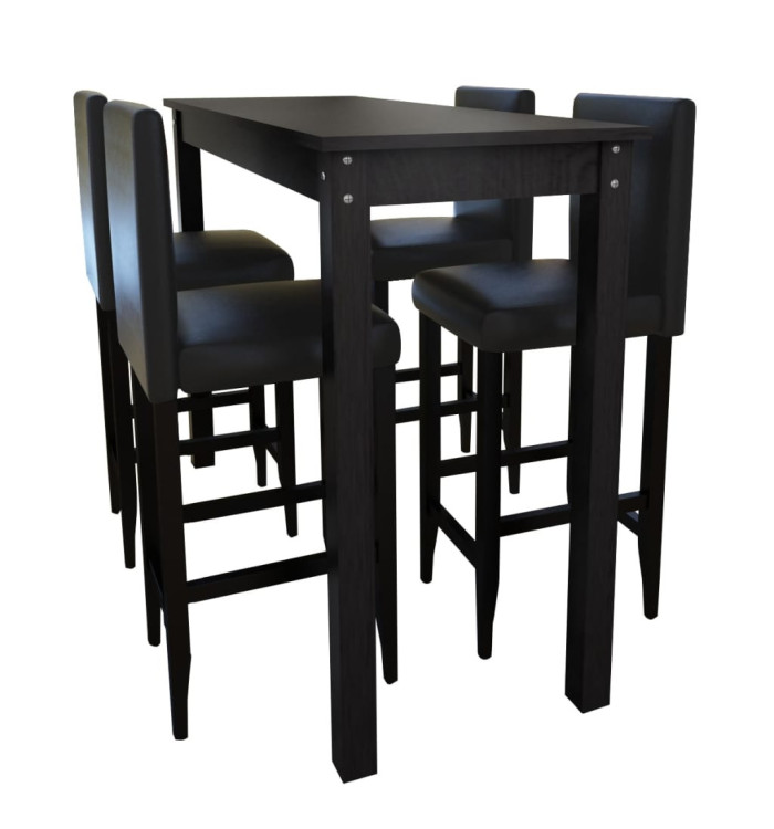 Set de 1 table de bar et 4 tabourets noir | Mobilier & Déco