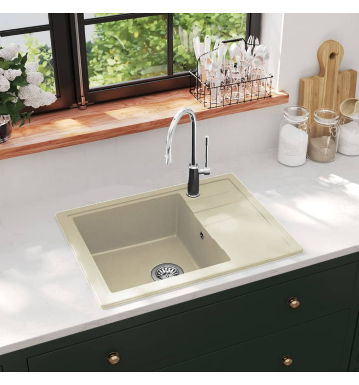 Évier de cuisine avec trou de trop-plein ovale Beige Granit | Mobilier & Déco