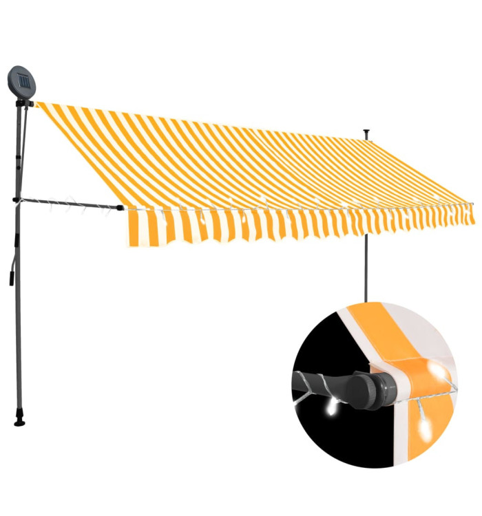 Auvent manuel rétractable avec LED 350 cm Blanc et orange | Mobilier & Déco