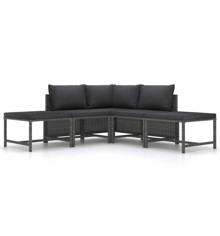 Salon de jardin 5 pcs avec coussins Gris Résine tressée | Mobilier & Déco