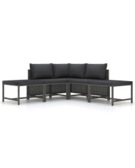 Salon de jardin 5 pcs avec coussins Gris Résine tressée | Mobilier & Déco