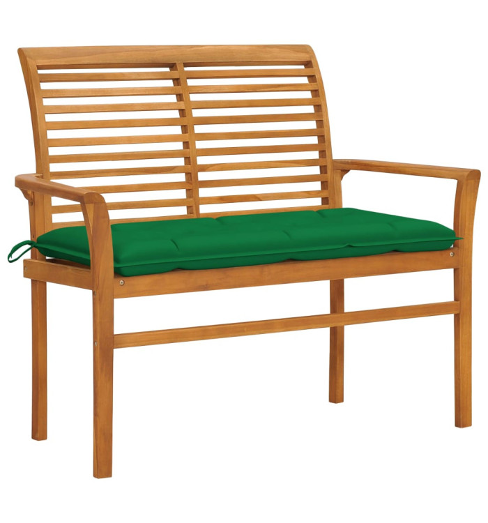 Banc de jardin avec coussin vert 112 cm Bois de teck massif | Mobilier & Déco