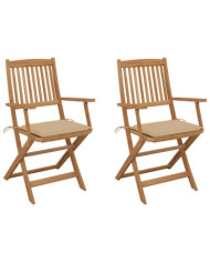 Chaises pliables de jardin lot de 2 avec coussins Bois d'acacia | Mobilier & Déco