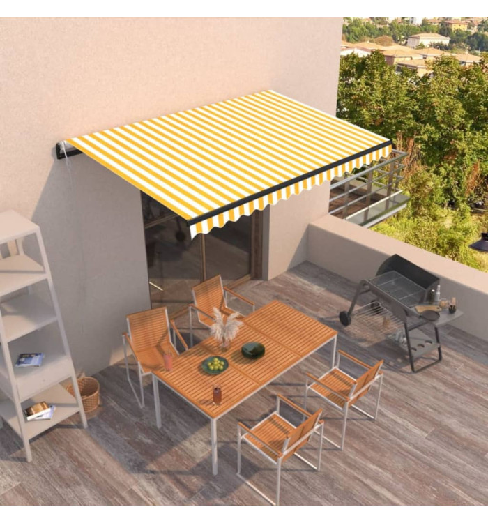 Auvent rétractable automatique 400x350 cm Jaune et blanc | Mobilier & Déco