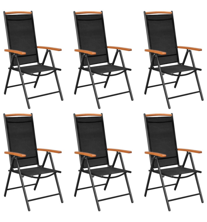 Chaises de jardin pliables lot de 6 Textilène Noir | Mobilier & Déco