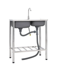 Évier de camping Double lavabo avec robinet Acier inoxydable | Mobilier & Déco