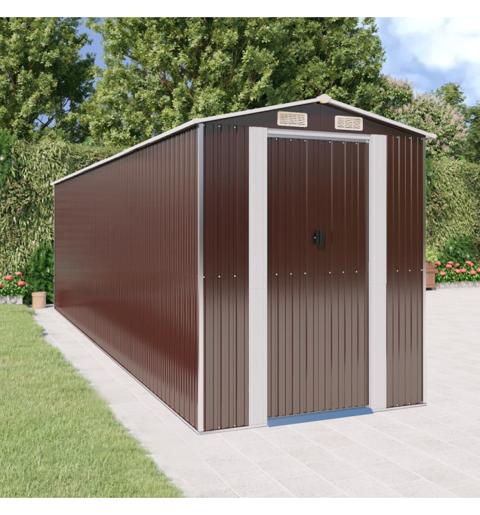 Abri de jardin Marron foncé 192x689x223 cm Acier galvanisé | Mobilier & Déco