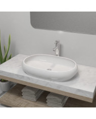 Lavabo de salle de bain avec mitigeur Céramique Ovale Blanc | Mobilier & Déco