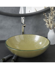 Lavabo de bain avec robinet et drain à poussoir Verre trempé | Mobilier & Déco