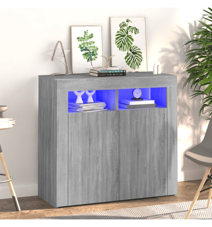 Buffet avec lumières LED sonoma gris 80x35x75 cm | Mobilier & Déco