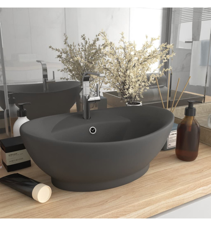 Lavabo ovale à trop-plein Gris foncé mat 58,5x39 cm Céramique | Mobilier & Déco
