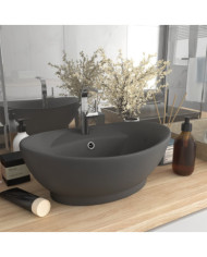 Lavabo ovale à trop-plein Gris foncé mat 58,5x39 cm Céramique | Mobilier & Déco