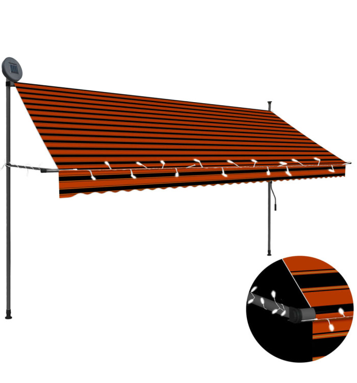 Auvent manuel rétractable avec LED 350 cm Orange et marron | Mobilier & Déco