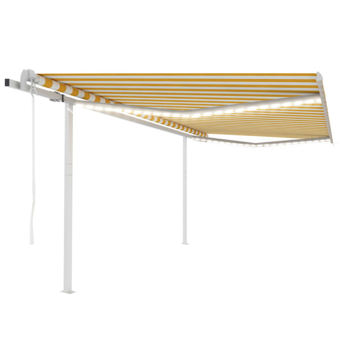 Auvent automatique capteur de vent LED 4,5x3,5 m Jaune et blanc | Mobilier & Déco
